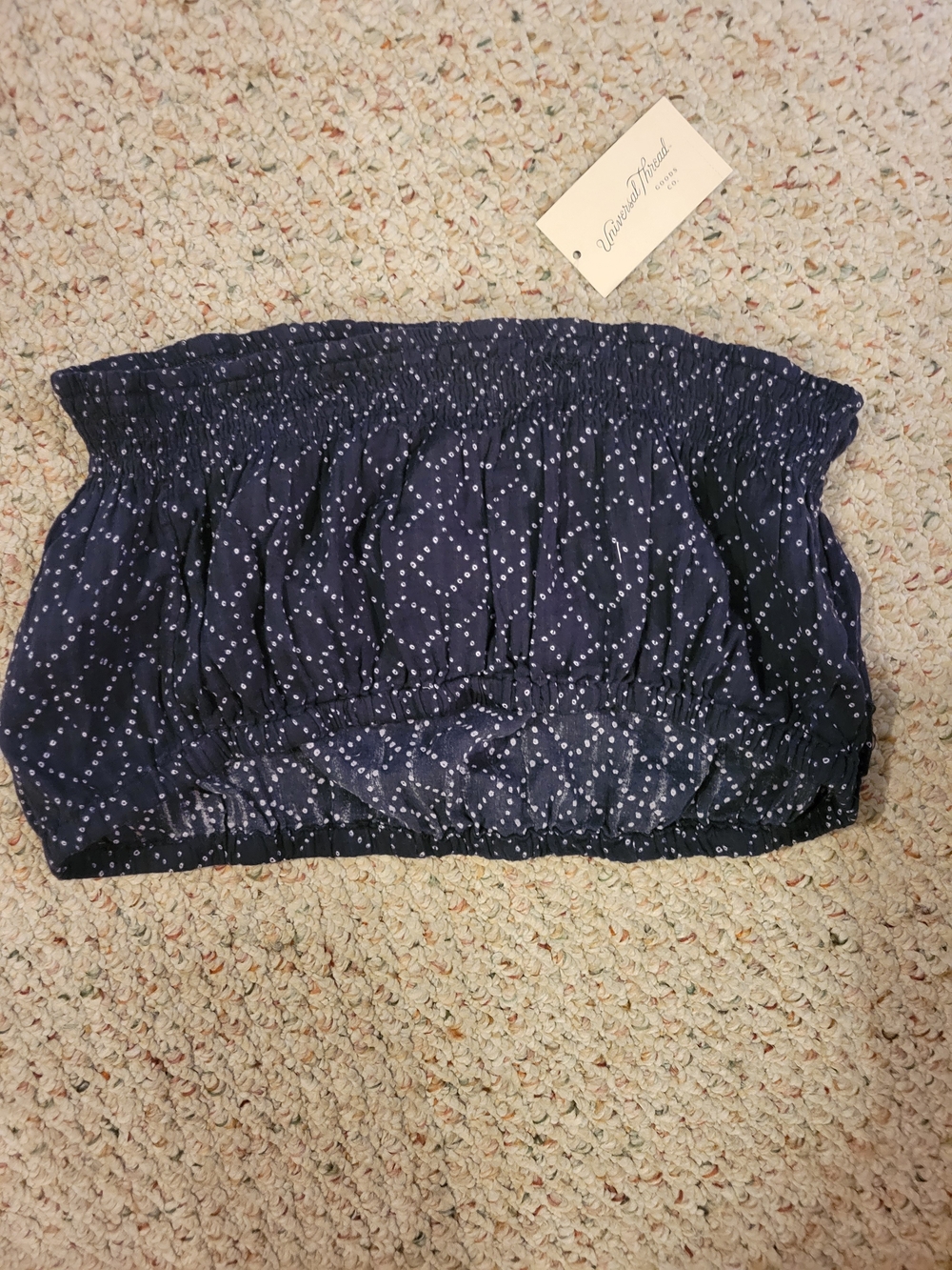 Smocked Navy Strapless Tube Top - Speckled Print - Picture 3 of 5